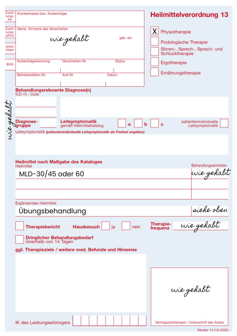 Beispiel Verordnung nach KPE bei vorhandener Kompressionsbestrumpfung Beispielbild einer Verordnung nach KPE bei vorhandener Kompressionsbestrumpfung