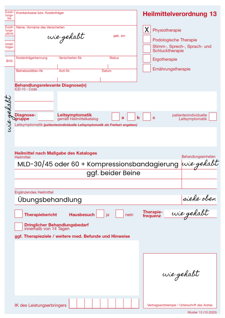Beispiel Verordnung nach KPE mit Kompressionsbandagierung Beispielbild einer Verordnung nach KPE mit Kompressionsbandagierung